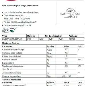 Vedd meg most SI-N 300V 0.5A 0.36W >50MHz SOT-23 SMBTA42