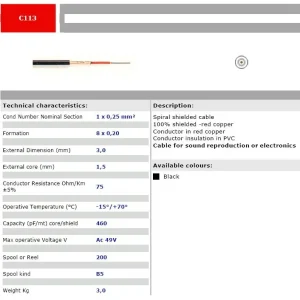 1x0.25mm2 mikrofonkábel 3mm CABLE MIC 010 Gyors szállítás