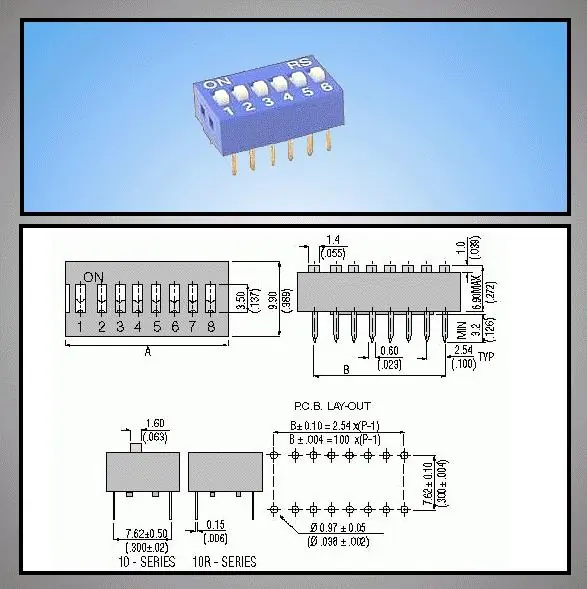 6 érintkezős DIP kapcsoló Stand. Blue DS-06 Prémium