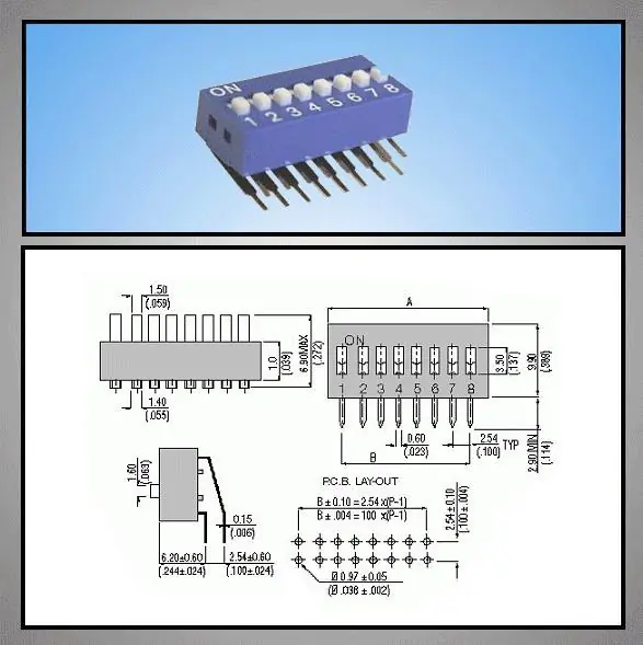 8 érintkezős DIP kapcsoló Vert. DS-08V Legjobb ár