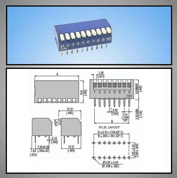 10 érintkezős DIP kapcsoló Piano DS-10P Gyors szállítás