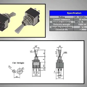 Utolsó esély Miniatűr karos kapcsoló 250VAC 6A 2x3p. ON-ON, forrfüles SW2002/3SM