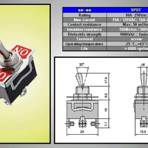 Utolsó esély Miniatűr karos kapcsoló 250VAC 10A 1x3p. ON-ON, csavaros (TS-16) SW2010CS/2