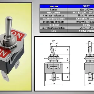 Újdonság Miniatűr karos kapcsoló 250VAC 10A 1x3p. ON-ON, sarus (TS-16) SW2010S