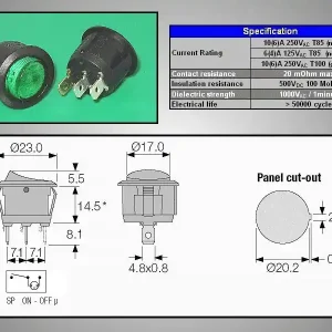 Ajánlat Billenő zöld kerek 1 áramkörös 250Vac 6A SW2170/G