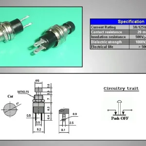 Utolsó esély Zárt nyomókapcsoló (fekete) 1A 250V, fém tengellyel SW3012/B