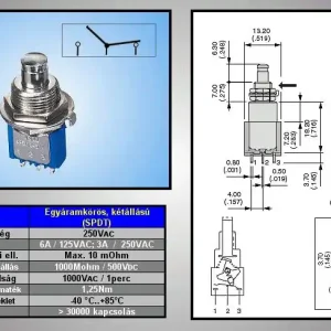 Vandálbiztos nyomókapcsoló 3A 250V ON-(ON) SW3020 Akció