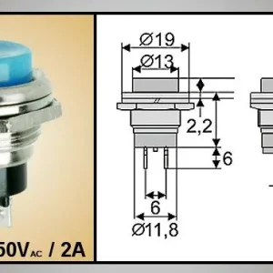 Újdonság Nyitott nyomókapcsoló (kék) 2A 250V OFF-(ON) SW30030M/BL