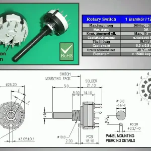 1 érintkezős -12 állású kapcsoló 30° BBM PCB. SWR 1X12P Népszerű