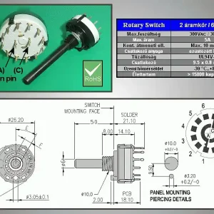 2 érintkezős - 6 állású kapcsoló 30° BBM PCB. SWR 2X6P Prémium