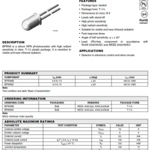 5mm NPN Foto Tranzisztor 70V 50mA 150mW 620...980nm BPW96C Utolsó esély