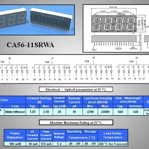 4x7 Szegmenses kijelző 14mm K.A.sz.piros CA56-11SRWA Csak ma
