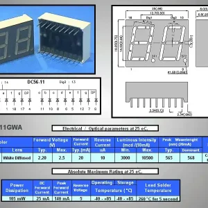 2x7 Szegmenses kijelző 14mm K.K.zöld DC56-11GWA Alacsony ár