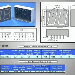 2x7 Szegmenses kijelző 20mm K.A.he.piros DA08-11EWA Eredeti
