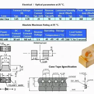 0603 kék, víztiszta 18...60mcd LED-SMD B 0060 Gyors szállítás