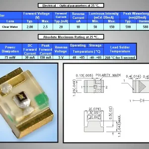 Újdonság 0805 sárga, víztiszta 36...100mcd LED-SMD Y 0100