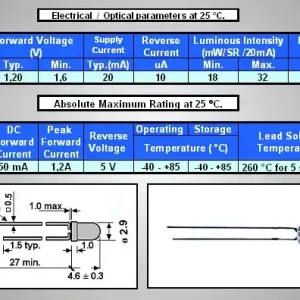 Újdonság LED3mm infravörös, víztiszta 7...30mW LED3 IR 30mW