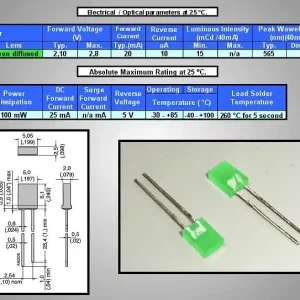 Utolsó esély LED5x2.0mm zöld, téglalap, diffúz 10...15mcd LED5 G-5X2.0