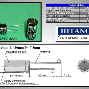 Utolsó esély ELKO 100uF 250V 85°C 16x32 álló 100/250P H
