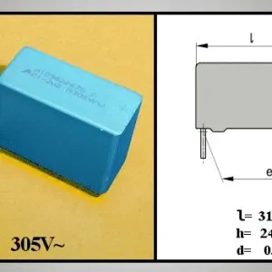 Utolsó esély X2 kondenzátor 2.2uF 305VAC 20% L:27.5mm C 2U2 AC305 X2