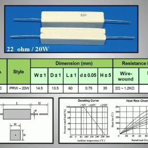 20W ellenállás AXIAL 22R 5% RES 22R 20WAX Akció