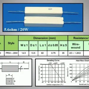 20W ellenállás AXIAL 5.6R 5% RES 5R6 20WAX Gyors szállítás