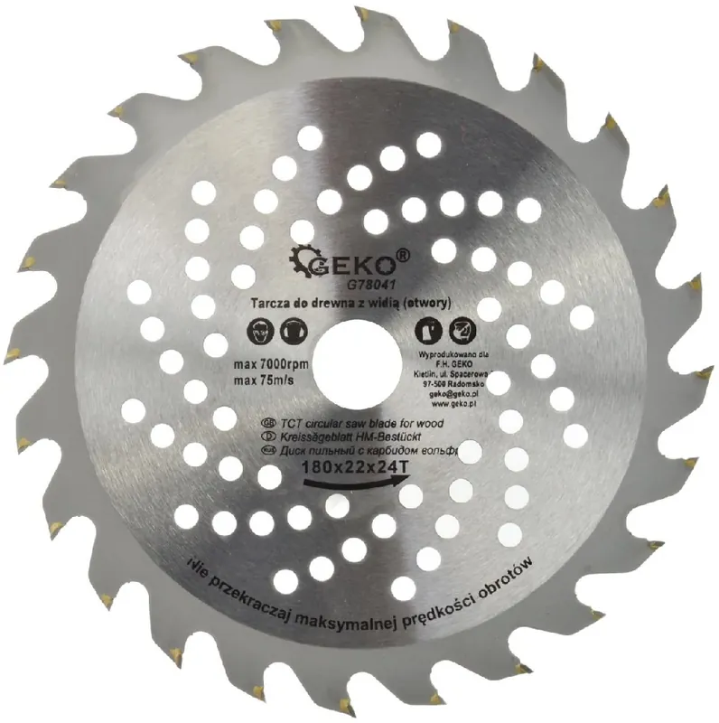 Kiváló minőség Geko körfűrészlap fához, TCT, 180x22mm, 24T