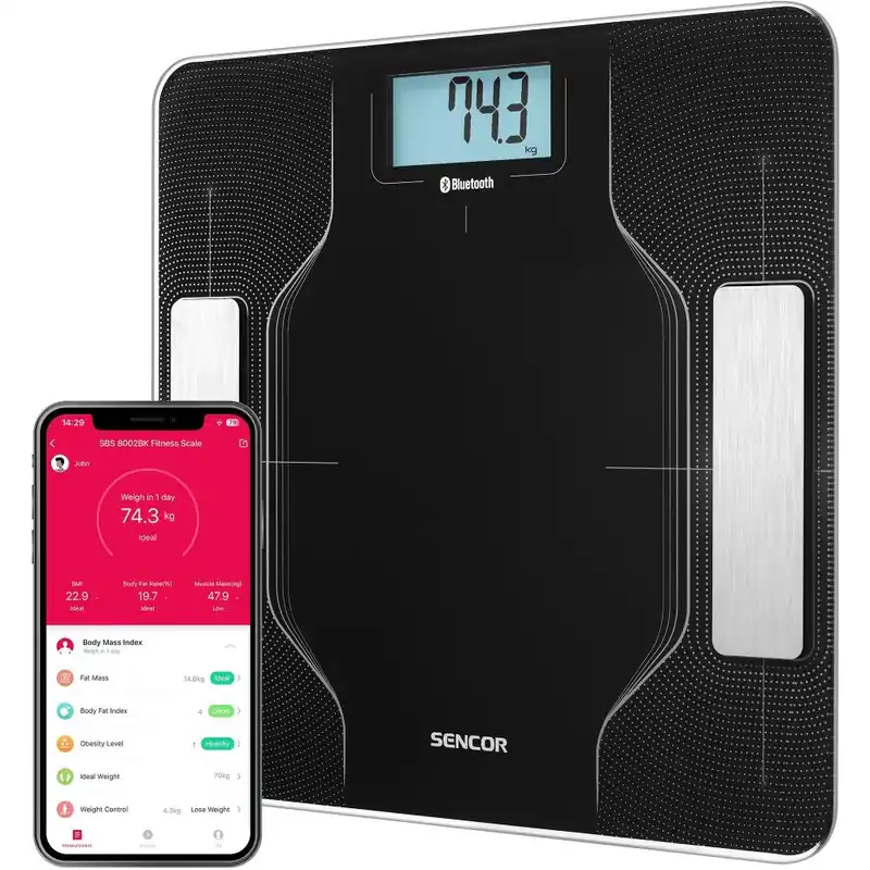 Sencor SBS 8002BK intelligens fitnesz személymérleg, 2x1.5V AAA Ingyenes szállítás