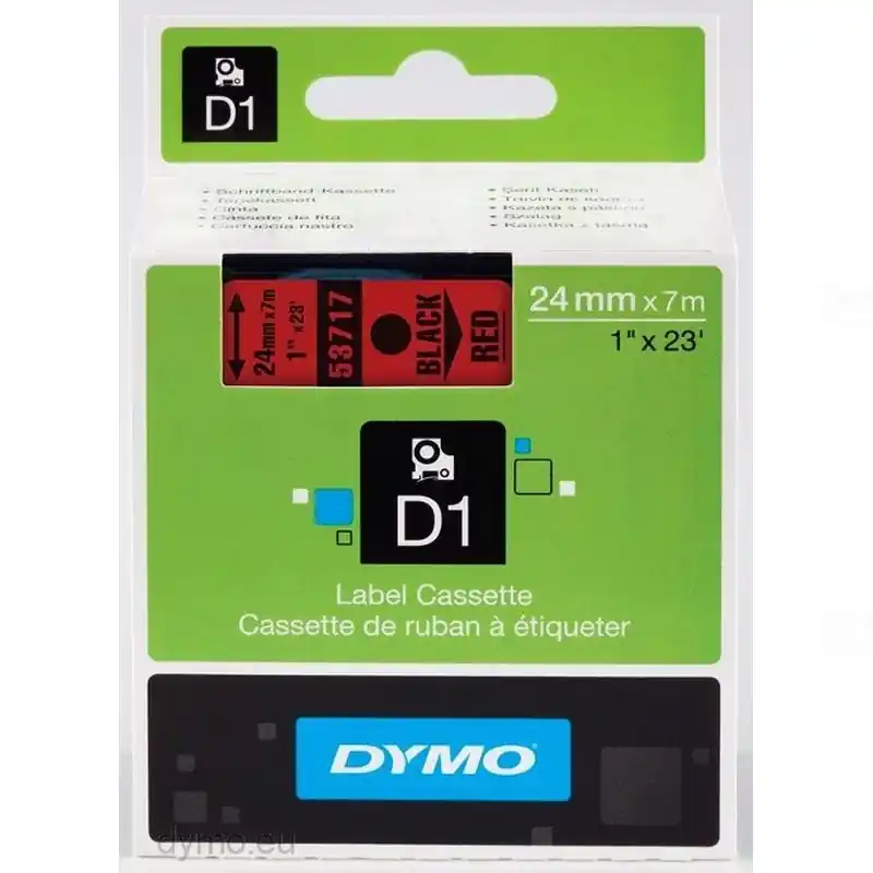 Dymo D1 kazetta, 24mmx7m, fekete/piros S0720970 Prémium