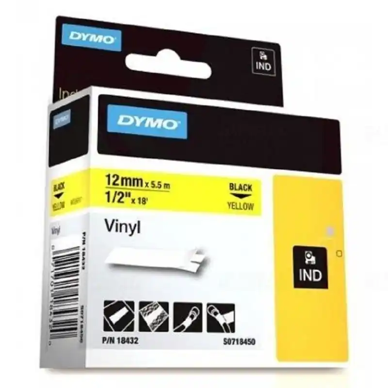 Dymo szalag Színes vinyl,12mm, sárga /18432/Rhino 5000-hez Korlátozott ajánlat