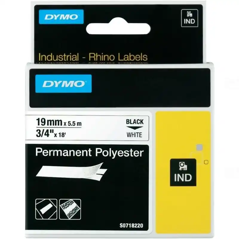 Dymo szalag ID1 polieszter 19mm x5,5m fehérr, /18765/18484/Rhino 5000-hez Kiárusítás