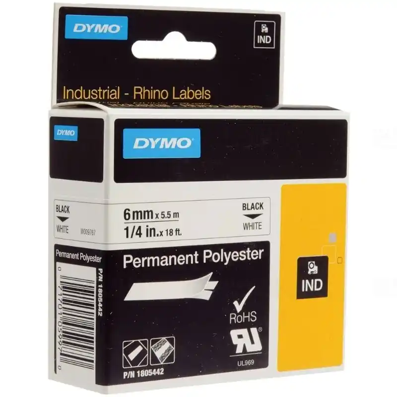 Ajánlat Dymo szalagRHINO tartós poliészter 6mm fekete/fehér ID1 1805442
