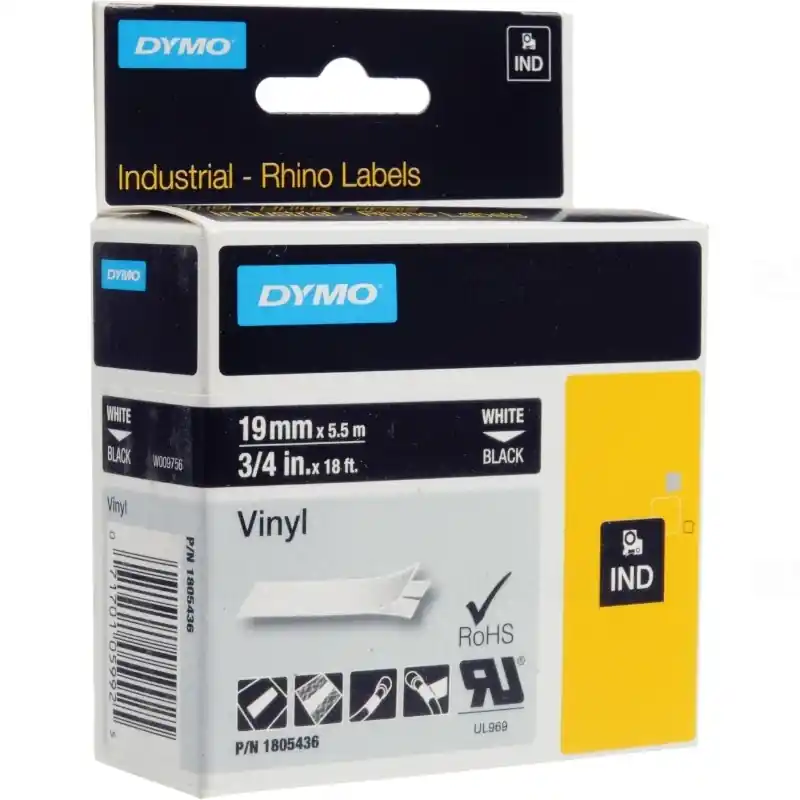 Dymo RHINO színes PVC 19mm fehér/fekete 1805436 Népszerű