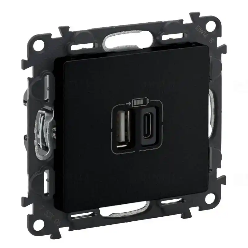 Olcsó Legrand 756306 Valena Life kettős USB-A + USB-C csatlakozóaljzat 3A 15W, fekete