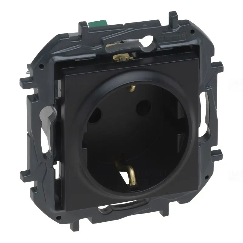 Autentikus Niloé Step fekete 2P+F csatlakozóaljzat (rugós), biztonsági zsaluval 863520B Legrand