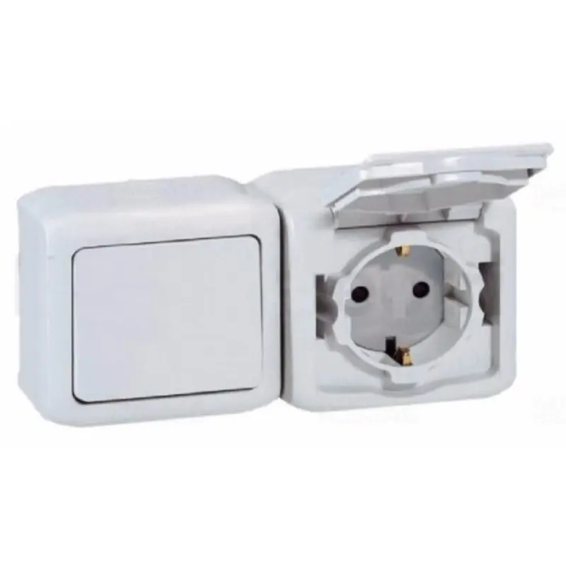 Legjobb ár Legrand 782372 Forix 102+ 2P+F kétpólusú kapcsoló+dugalj csapfedeles, gyermekvédelemmel, IP44 falon kívüli, fehér Legrand