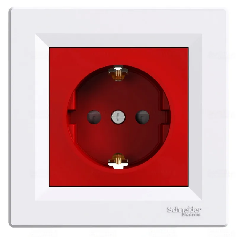 ASFORA 2P+F csatlakozóaljzat, (GYV) biztonsági zsalus, piros betét, csavaros, kerettel, fehérEPH2900521 Schneider Korlátozott ajánlat