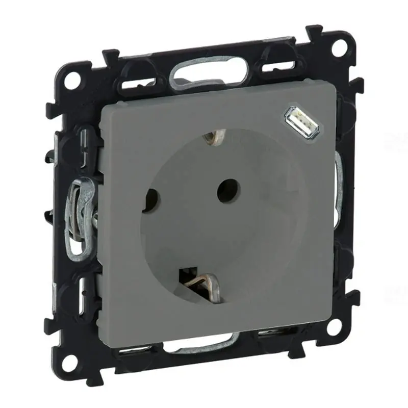 Legrand 753335 Valena Life 2P+F csatlakozóaljzat+ USB C-túpusú 1,5A-5V-7,5W töltőaljzat, rugós bekötés, alumínium Ingyenes szállítás