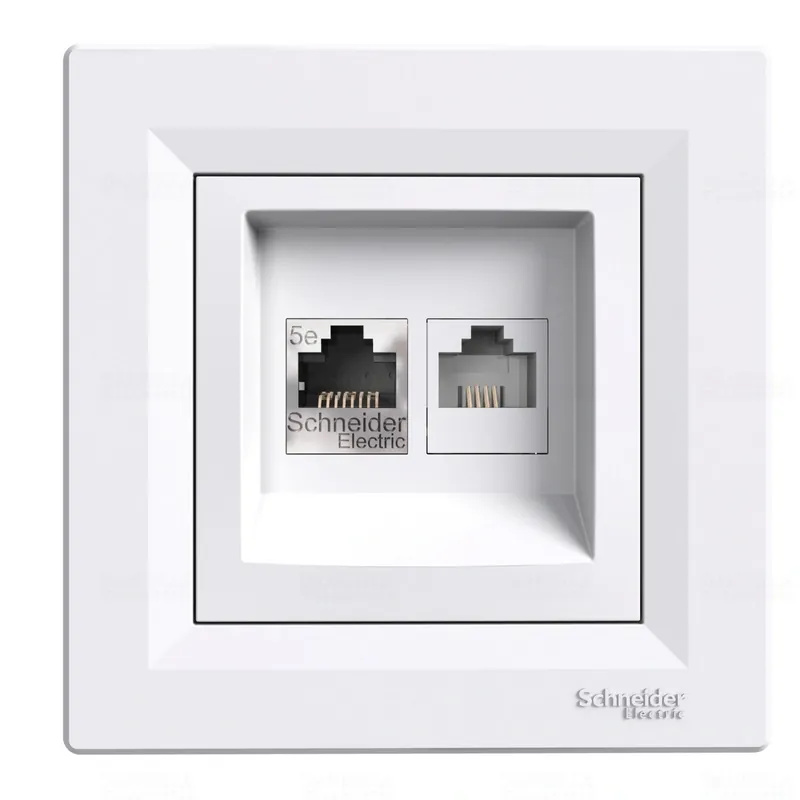 Pénzvisszafizetés ASFORA RJ45 Cat5e UTP + RJ12 aljzat,kerettel fehér EPH4900121 Schneider