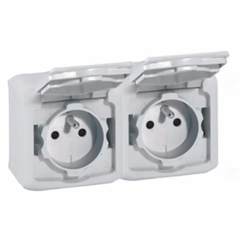 Legrand 782394 Forix 2x2P+F csatlakozóaljzat csapfedéllel IP44, biztonsági zsalus (GYV), falon kívüli, szürke Akció