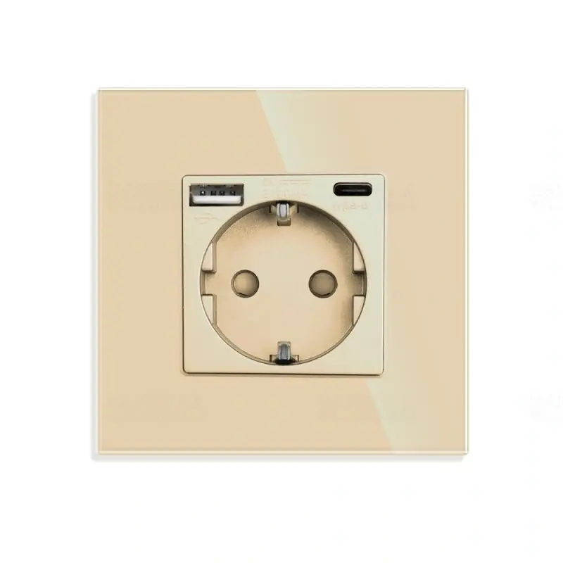 LUXION 2P+F + USB-A + USB-C aljzat üveg kerettel, arany, BLISZTERES LXD-MP010UG-G Prémium