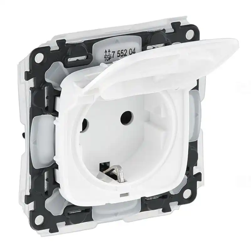 Autentikus Valena Allure fehér 2P+F csatlakozóaljzat biztonsági zsaluval, csapófedéllel, IP44 fehér 755204 Legrand