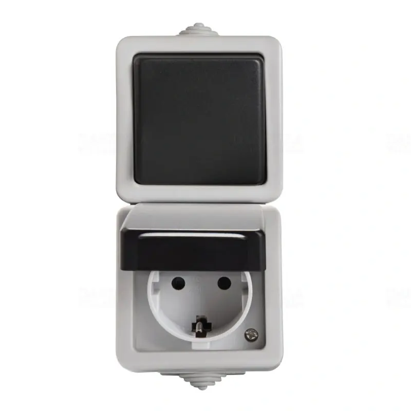 TEKNO 05-3129-143 egypólusú kapcsoló + dugalj 2+F függőleges fekete IP54 27135 Kanlux Ingyenes szállítás