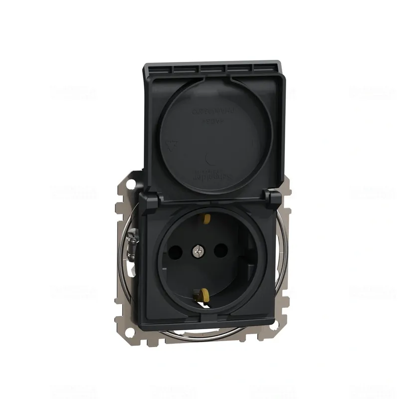 Gyors szállítás Sedna ÚJ 2P+F csatlakozóaljzat biztonsági zsaluval, csapófedeles, rugós bekötés, 16A, antracit SDD114024 Schneider
