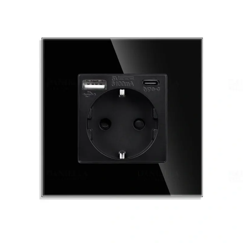 Vedd meg most LUXION 2P+F + USB-A + USB-C aljzat üveg kerettel, fekete, BLISZTERES LXD-MP010UG-B