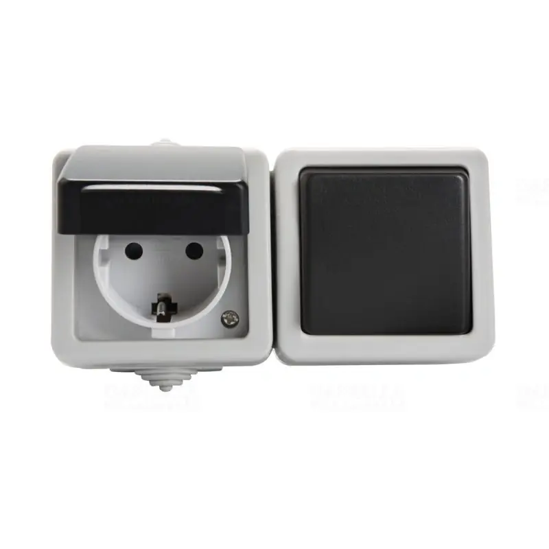 TEKNO 05-3128-143 egypólusú kapcsoló + dugalj 2+F vízszintes fekete IP54 27132 Kanlux Utolsó esély