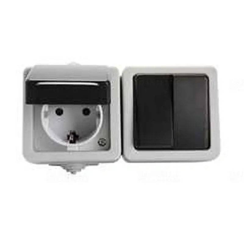 TEKNO 05-3528-143 csillárkapcsoló + dugalj 2+F vízszintes fekete IP54 27133 Kanlux Akció