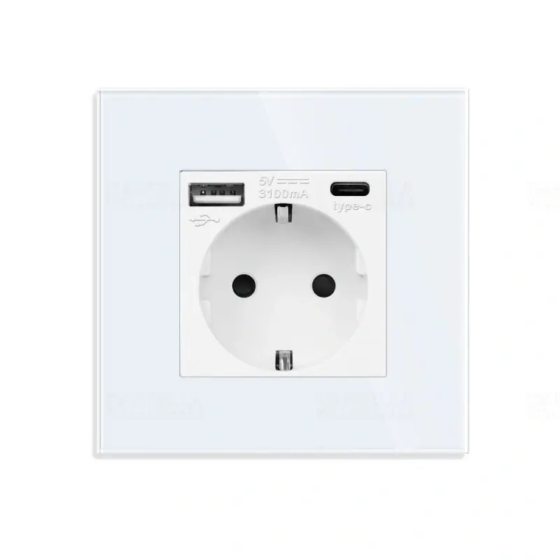 LUXION 2P+F + USB-A + USB-C aljzat üveg kerettel, fehér, BLISZTERES LXD-MP010UG-W Vedd meg most