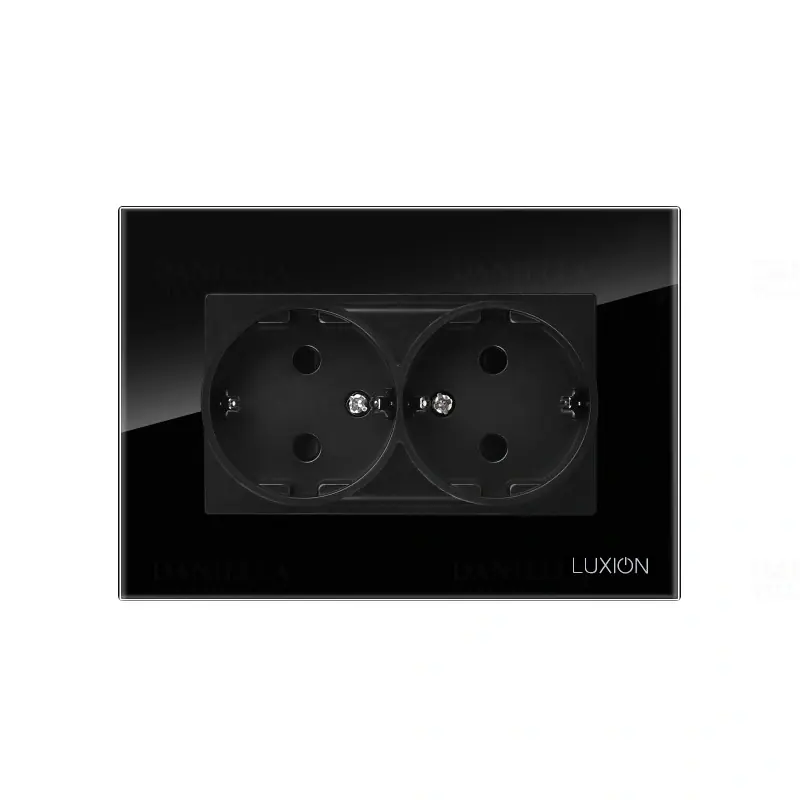 Eredeti LUXION fekete 2x2P+F GYV csatlakozóaljzat üveg kerettel, BLISZTERES LXD-M1-2110GF-B