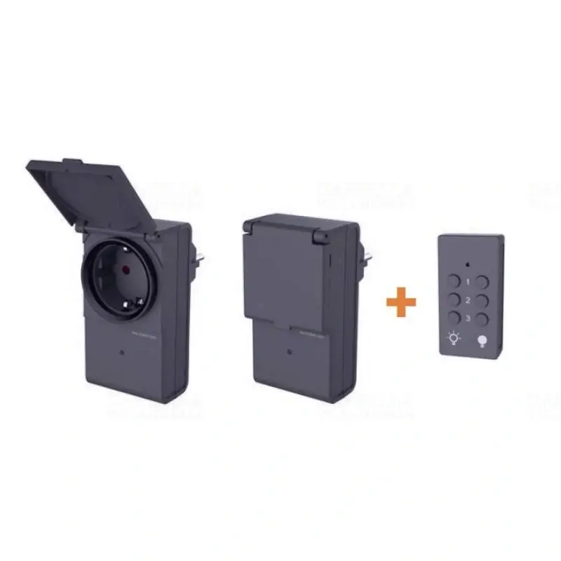 Eredeti Távirányítósdugalj 2db dugalj+távirányító, IP44, antracit, 25m-es hatótáv, 2300W GAO 4522H